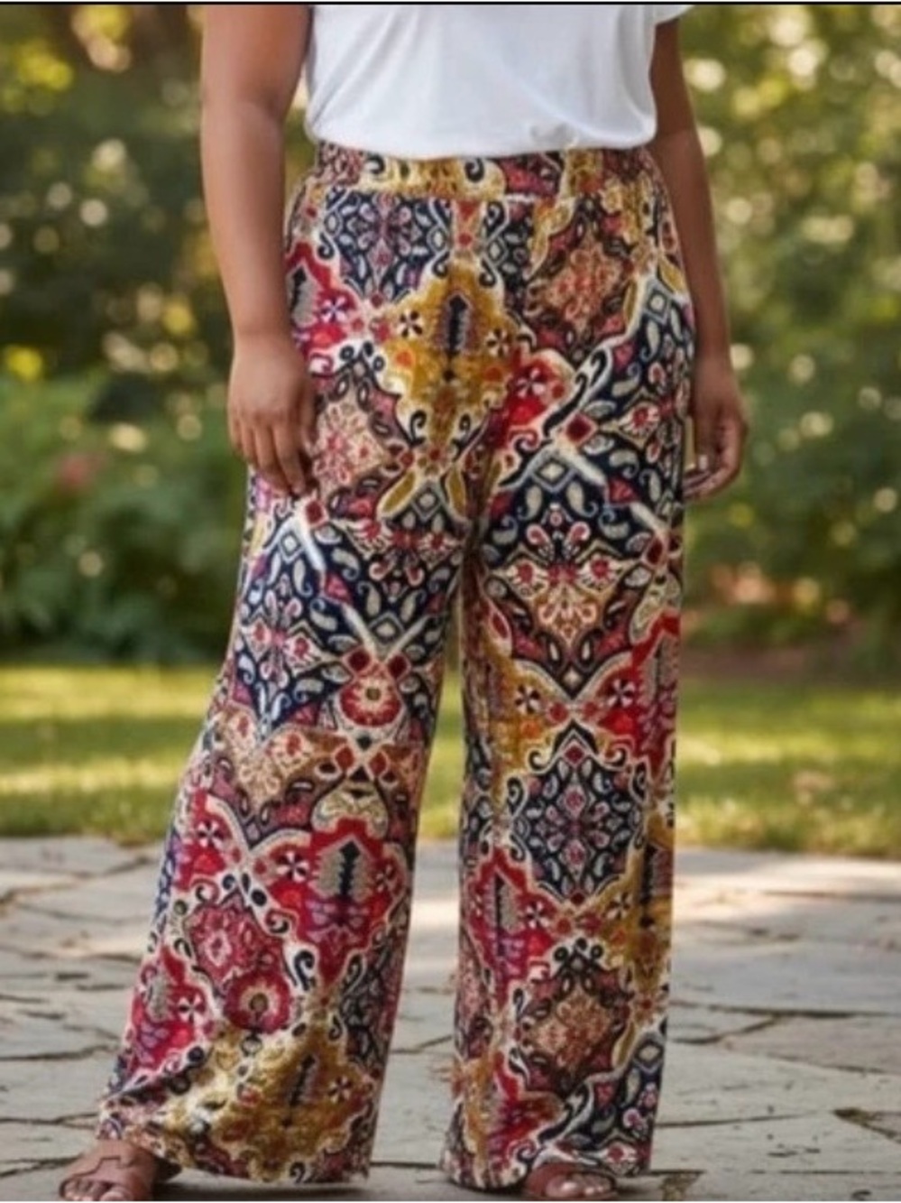 Avenue VIP Plus Size 14/16 Boho Palazzo Pants Colorful Wide Leg Pull On